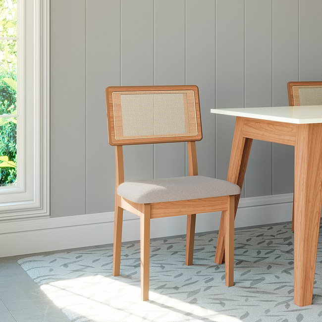 Kit 2 Cadeiras 100% Mdf Estofadas com Encosto em Tela Freijó/Césare Escuro J24 - Dalla Costa