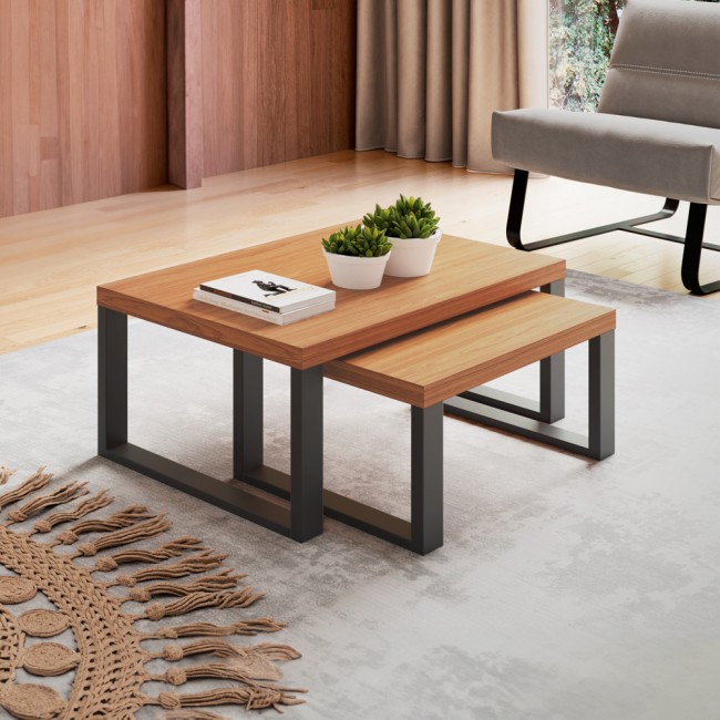 Mesa de Centro Kit 2 Mesas de Centro Industrial Freijó/Preto - Dalla Costa