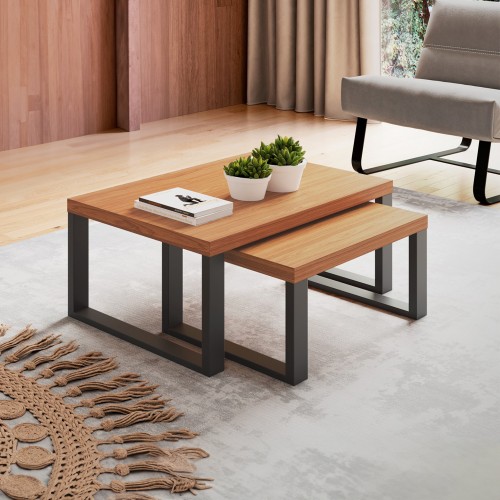 Mesa de Centro Kit 2 Mesas de Centro Industrial Freijó/Preto - Dalla Costa