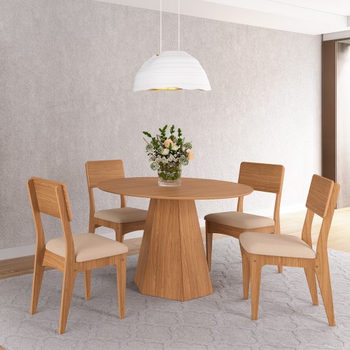 Mesa de Jantar 6 Lugares com Pé Hexagonal Freijó