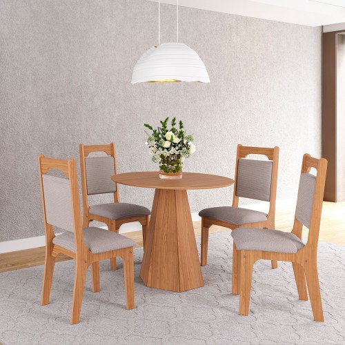 Mesa de Jantar 4 Lugares Redonda com Pé Hexagonal Lisboa Freijó - Dalla Costa