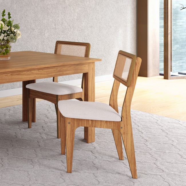 Kit 2 Cadeiras 100% Mdf com Encosto em Palha Sintética - Freijó/Cesare Claro J23