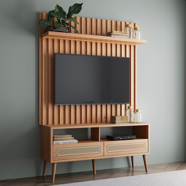 Rack com Painel para TV Até 55 Polegadas 2 Gavetas com Fita Led Ripado Freijó - Dalla Costa