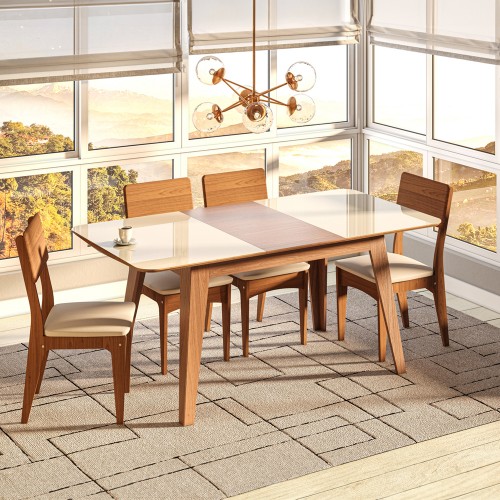 Mesa de Jantar Extensível 6 Lugares Lisboa Off White/Freijó - Dalla Costa