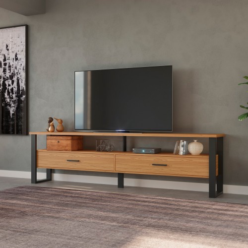 Rack para TV Até 75 Polegadas 2 Gavetas 220cm Industrial Freijó/Preto - Dalla Costa