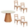 Conjunto Sala de Jantar Mesa Lisboa Hexagonal Off White/Freijó com 4 Cadeiras Palha Sintética 100% Mdf Freijó/Cesare Claro J23