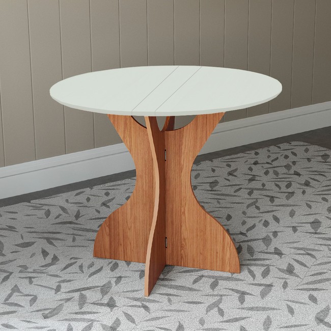 Mesa de Jantar Redonda Dobrável 4 Lugares Off White/Freijó - Dalla Costa