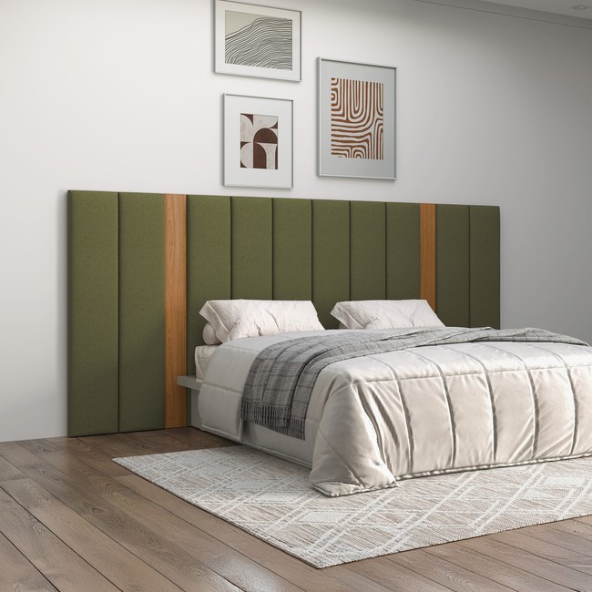 Cabeceira Estofada Queen Reta Basic J25 Freijó/Verde - Dalla Costa