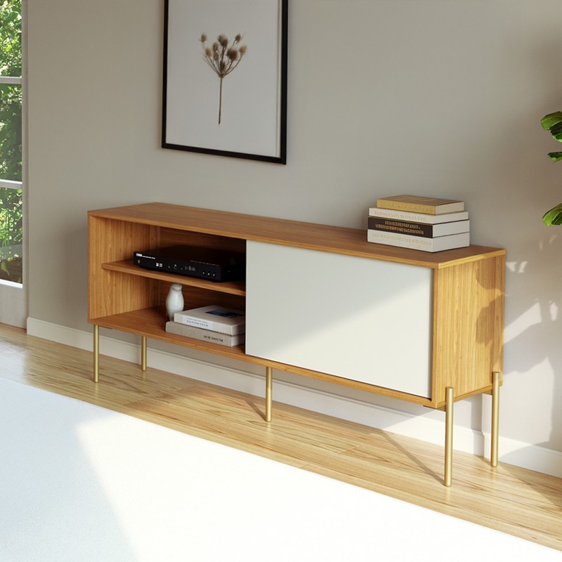 Rack 144cm com 1 Porta de Correr Florença - Freijó/Off White