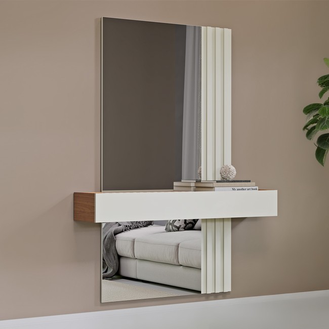 Aparador Suspenso Espelhado Ripado 100% Mdf - Freijó/Off White Dalla Costa