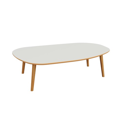 Mesa de Centro Orgânica 90cm com Pés de Madeira Off White/ Freijó - Dalla Costa