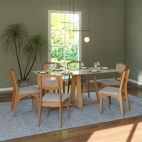 Mesa de Jantar Retangular 6 Lugares 180cm Off White/Freijó - Dalla Costa