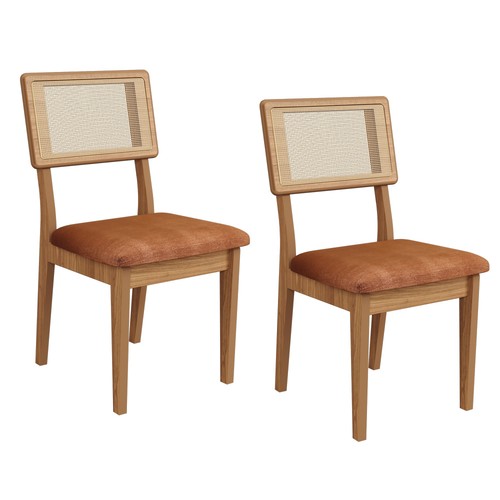 Kit 2 Cadeiras 100% Mdf Estofadas com Encosto em Tela Freijó/Vermelho Veronese J26 - Dalla Costa