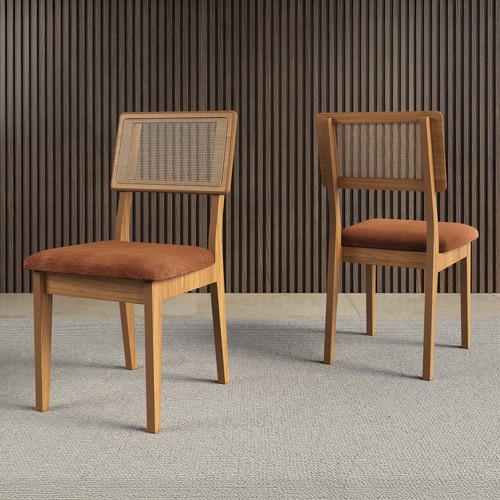 Kit 2 Cadeiras 100% Mdf Estofadas com Encosto em Tela Freijó/Vermelho Veronese J26 - Dalla Costa