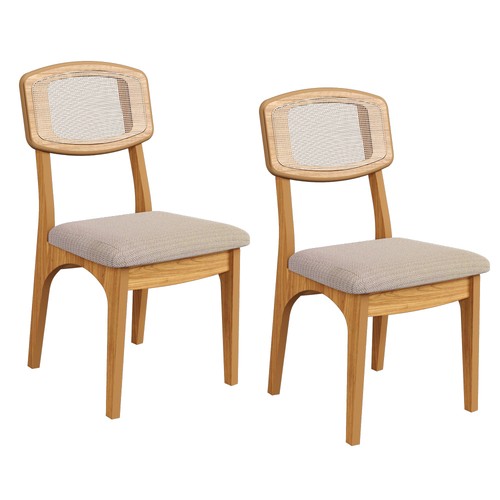 Kit 2 Cadeiras Retrô 100% Mdf com Encosto em Palha Sintética Freijó/Bege Rústico - Dalla Costa