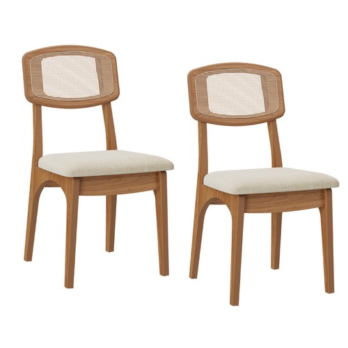 Kit 2 Cadeiras Retrô 100% Mdf com Encosto em Palha Sintética Freijó/Tweed Liso Claro - Dalla Costa