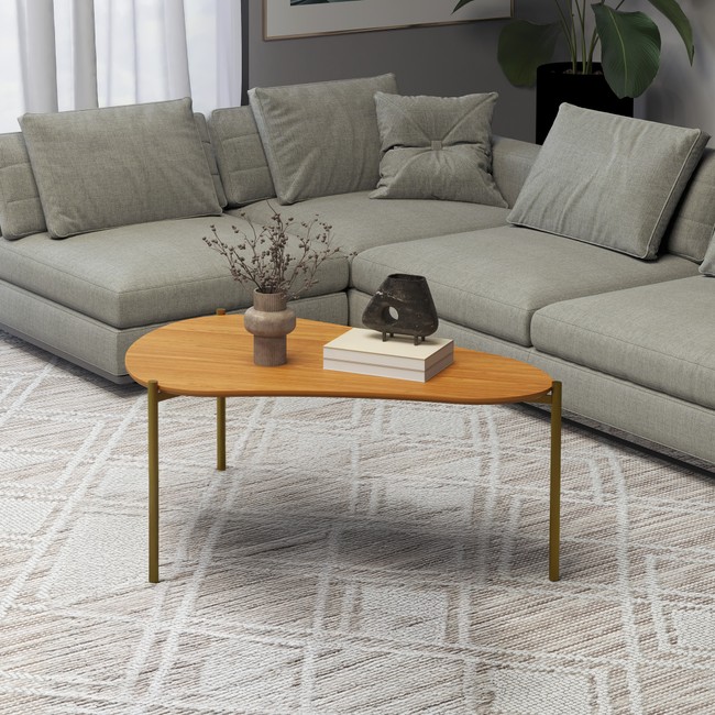 Mesa de Centro Orgânica Florença 90cm com Pés Metálicos Gold