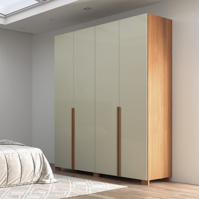 Guarda-Roupa 180cm 4 Portas de Giro e 2 Gavetas Freijó/Off White - Dalla Costa