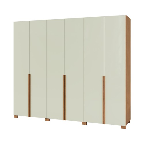 Guarda-Roupa 270cm 6 Portas de Giro e 4 Gavetas Internas Freijó/Off White - Dalla Costa