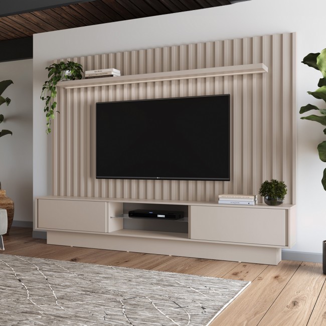 Painel para TV Até 75 Polegadas 2 Portas com Fita Led Ripado Fendi - Dalla Costa