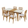 Conjunto Sala de Jantar Mesa Lisboa Extensível com 6 Cadeiras Tela Sintética Freijó/Off White/Césare Claro