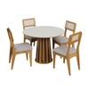 Conjunto Sala de Jantar Mesa Redonda Nature com 4 Cadeiras Tela Sintética Freijó/Off White/Bege Claro Rústico