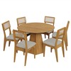 Conjunto Sala de Jantar Mesa Lisboa Base Hexagonal com 6 Cadeiras Tela Sintética Freijó/Bege Claro Rústico