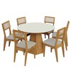 Conjunto Sala de Jantar Mesa Lisboa Base Hexagonal com 6 Cadeiras Tela Sintética Freijó/Off White/Bege Claro Rústico