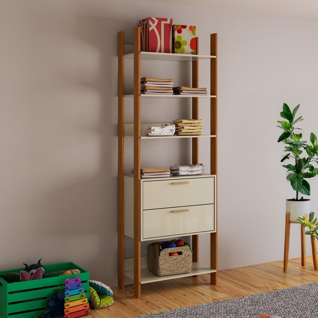 Closet 1 Torre 2 Gavetas Industrial Off White/Freijó - Dalla Costa