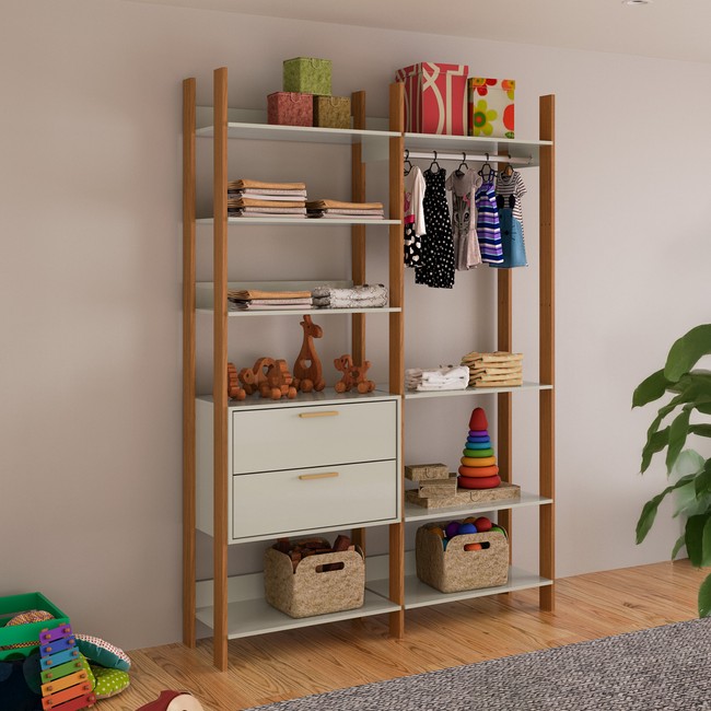 Closet 2 Torres 2 Gavetas Industrial Off White/Freijó - Dalla Costa