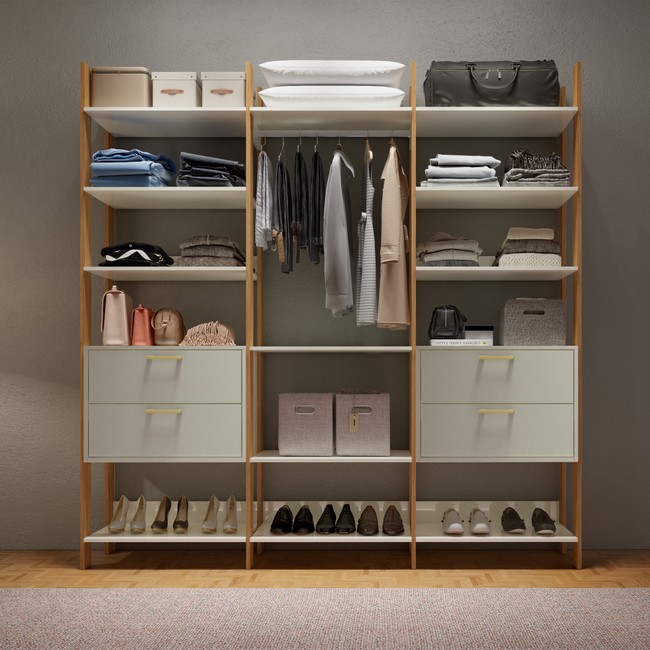 Closet 3 Torres 4 Gavetas Industrial Off White/Freijó - Dalla Costa