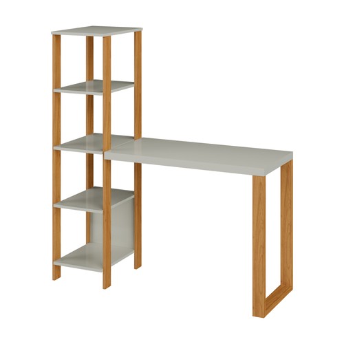 Mesa para Escritório 5 Prateleiras Industrial Off White/Freijó - Dalla Costa