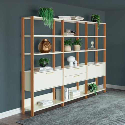 Estante para Livros 2 Portas 2 Gavetas Industrial Off White/Freijó - Dalla Costa