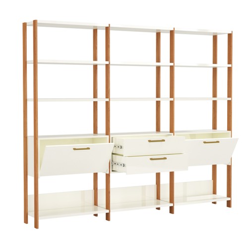 Estante para Livros 2 Portas 2 Gavetas Industrial Off White/Freijó - Dalla Costa