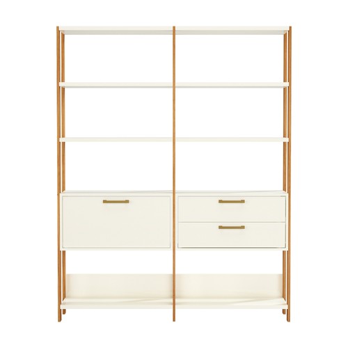 Estante para Livros 2 Gavetas 1 Porta Industrial Off White/Freijó - Dalla Costa