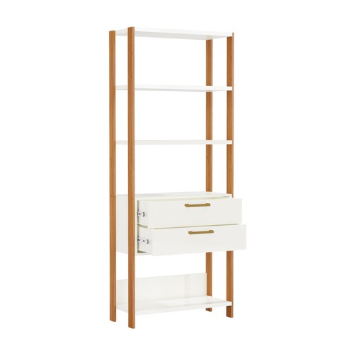 Estante para Livros 2 Gavetas Industrial E91 Wj Off White/Freijó - Dalla Costa