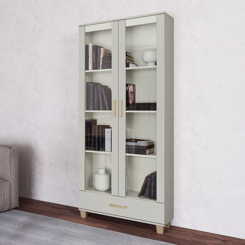 Estante para Livros 1 Gaveta 2 Portas Vidro Industrial Off White - Dalla Costa