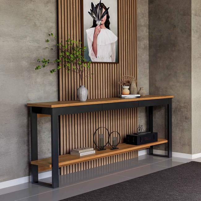 Aparador Industrial 180cm com 1 Gaveta Freijó/Preto - Dalla Costa