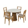 Conjunto Sala de Jantar Mesa Redonda Nature com 4 Cadeiras Tela Sintética Off White/Freijó/Bouclé Césare Escuro