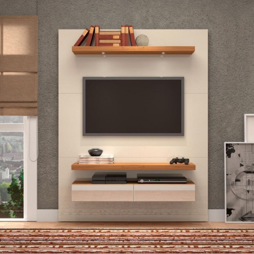 Painel para TV Até 60 Polegadas 2 Gavetas com Led Basic Off White/Freijó - Dalla Costa
