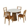 Conjunto Sala de Jantar Mesa Redonda Nature com 4 Cadeiras Tela Sintética Off White/Freijó/Vermelho Veronese