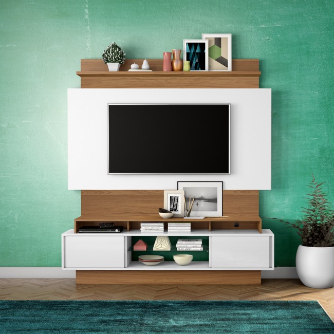 Painel para TV Até 65 Polegadas 2 Portas Basic Off White/Freijó - Dalla Costa