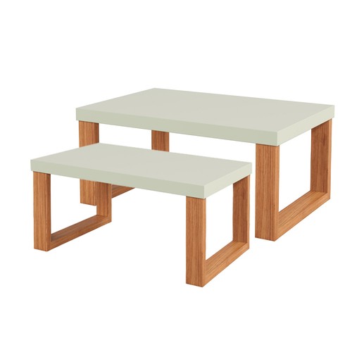 Mesa de Centro Kit 2 Mesas de Centro Industrial Off White/Freijó - Dalla Costa