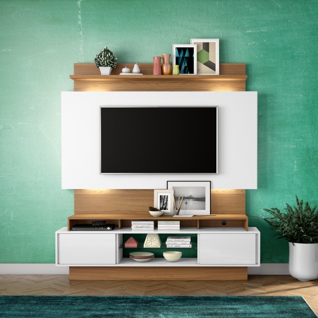 Painel para TV Até 65 Polegadas 2 Portas com Led Basic Off White/Freijó - Dalla Costa