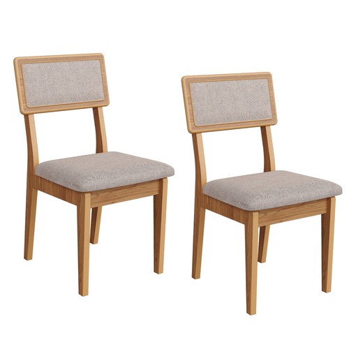 Cadeira com Assento e Encosto Estofado - Freijó/Bege Rústico