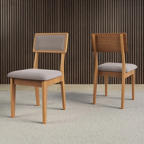 Cadeira com Assento e Encosto Estofado - Freijó/Bege Rústico