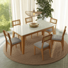 Conjunto Sala de Jantar Mesa Lisboa Off White/Freijó com 6 Cadeiras Palha Sintética Bege Claro
