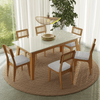 Conjunto Sala de Jantar Mesa Lisboa Off White/Freijó com 6 Cadeiras Palha Sintética Bouclé Césare Claro