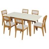 Conjunto Sala de Jantar Mesa Lisboa Off White/Freijó com 6 Cadeiras Palha Sintética Bouclé Césare Claro