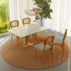 Conjunto Sala de Jantar Mesa 135cm Off White/Freijó com 4 Cadeiras Retrô Palha Sintética Bege Claro